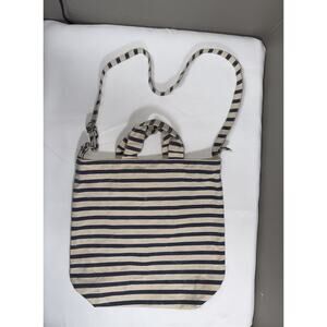 Baggu Duck Canvas Tote Bag Blue Cream Vertical Striped Crossbody Snap Closure